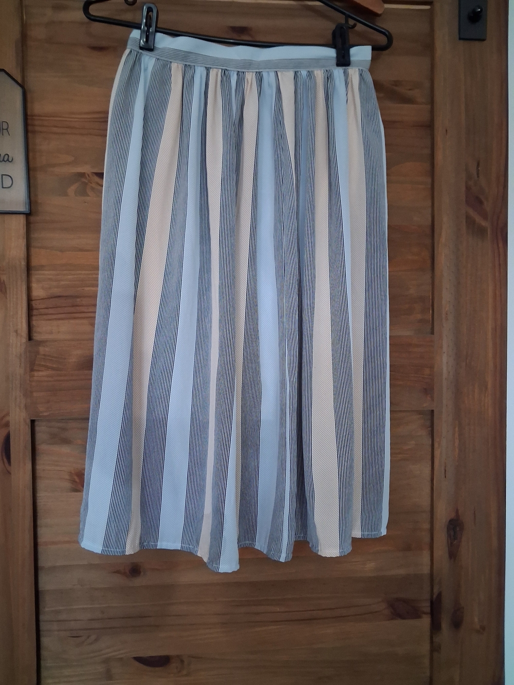 Vintage St Micheal Maxi Skirt Pleated Blue and Cream Striped Maxi Skirt